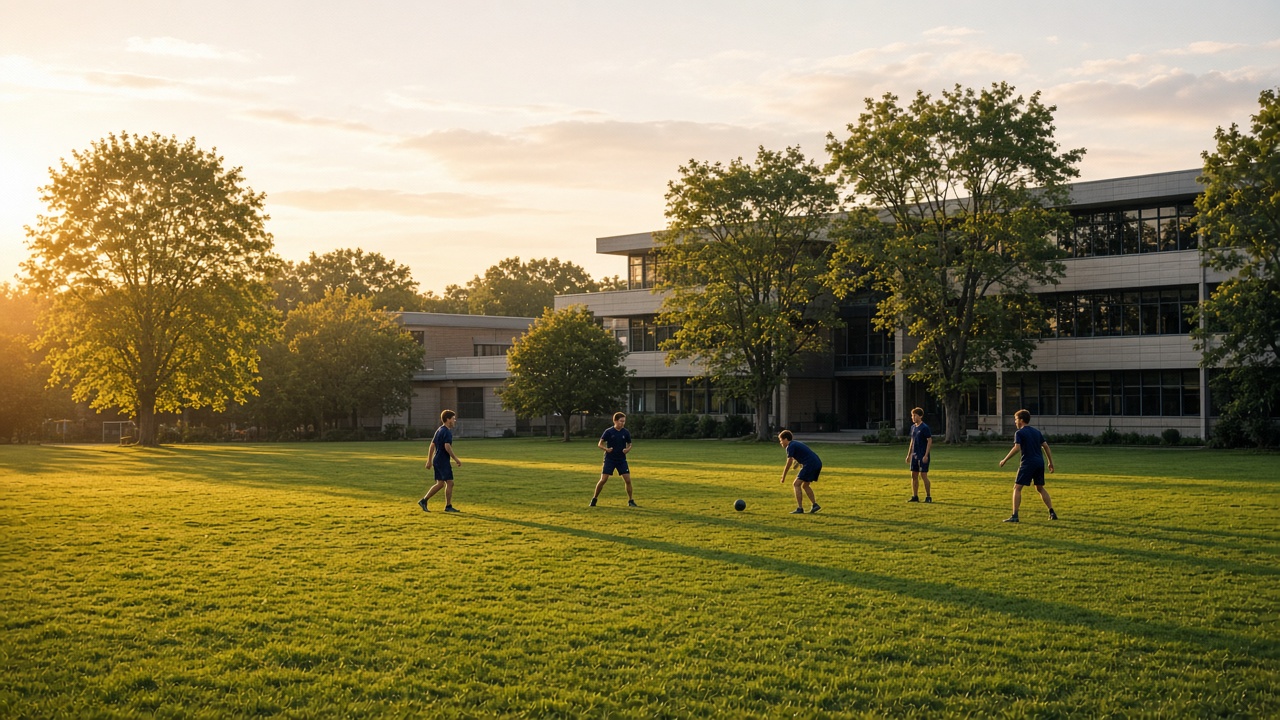 Evening practice on the school sports field.